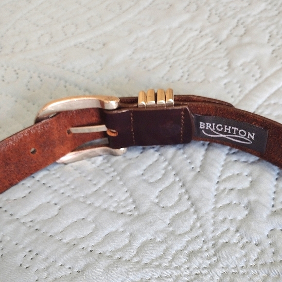 VTG 90's Brighton brown leather belt with engraved silver-tone buckle - Picture 10 of 13